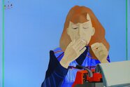 Ewa Kuryluk, Maszyna do pisania, 1977, akryl i kolaż na płótnie, 120 × 150 cm, własność artystki
