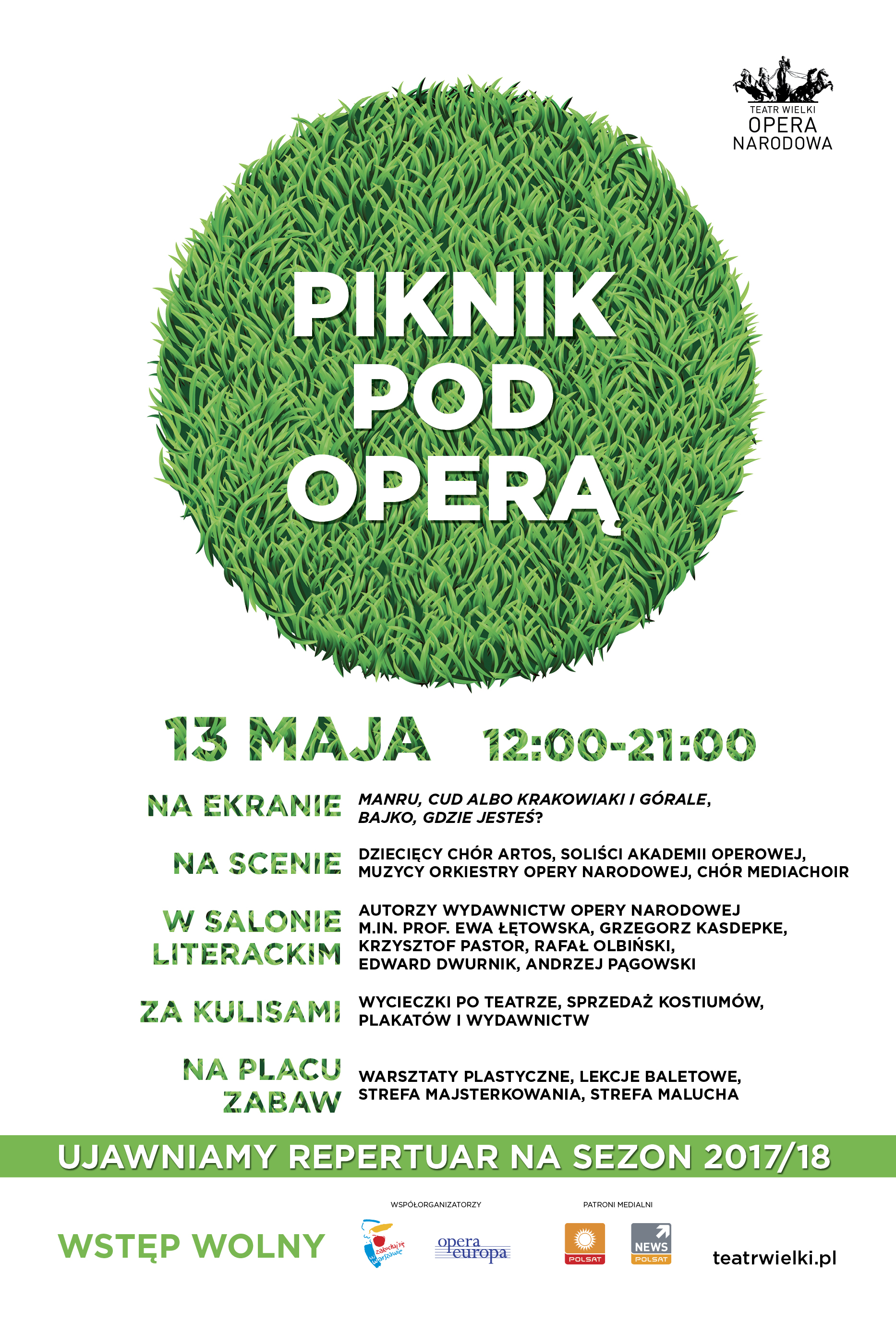 The poster features a green lawn in the shape of the circle on a white background with the inscription 'Picnic By the Opera' running across the image