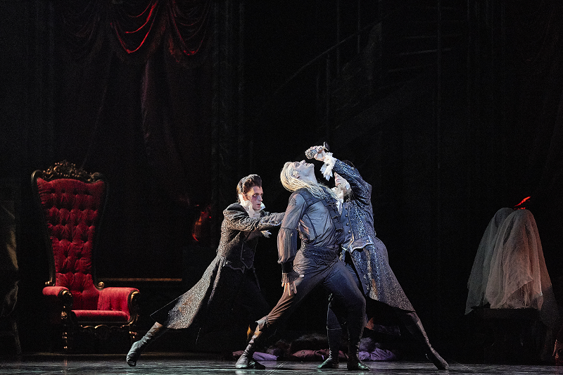Pictured: Aurelien Scannella, Matthew Edwardson, and Oliver Edwardson in West Australian Ballet's production of Dracula choreographed by Krzysztof Pastor. Photo: Jon Green