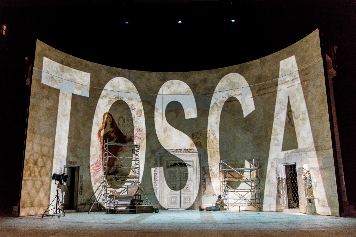 Pictured: A flat with an huge inscription reading 'Tosca'